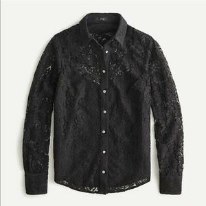 NWOT J. Crew AU230 Classic Fit Lace Button-Up Shirt in Black Sz 4